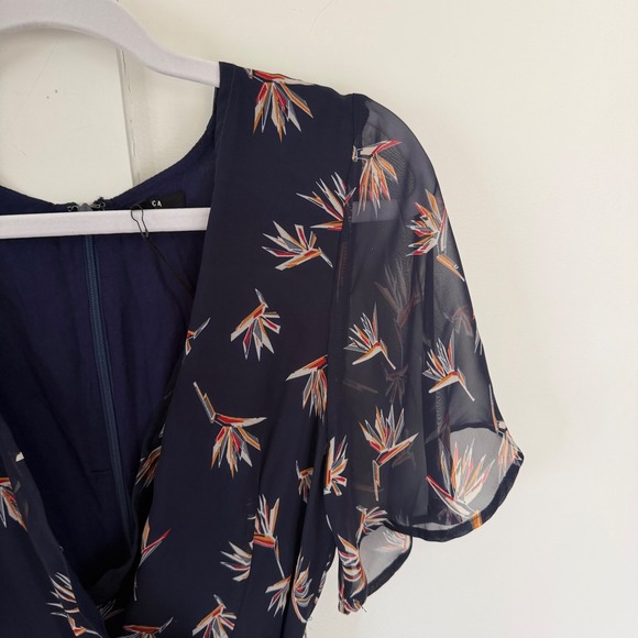 NEW Luca Couture Navy Blue Short Sleeve Romper Tropical Sheer Overlay Small NWT - Picture 4 of 13